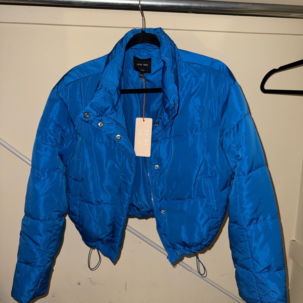 Love Tree Bright Blue Cropped Puffer Jacket